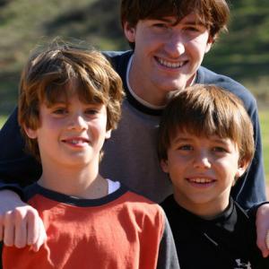 Joseph Mazzello (center) with Aram Stevens (left) and Alex Martinez (right) on the set of Matters of Life and Death.