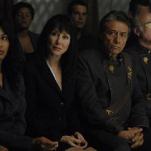 Still of Mary McDonnell, Edward James Olmos, Michael Hogan and Rekha Sharma in Battlestar Galactica (2004)
