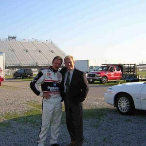 Barry Pepper Left as Dale Earnhardt and David Sherrill Right as HA Humpy Wheeler on the set of 3 The Dale Earnhardt Story May 2004