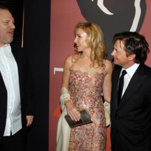 Michael J. Fox, Tracy Pollan and Harvey Weinstein