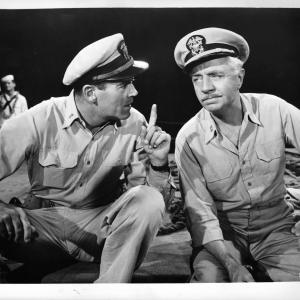 Still of Henry Fonda and William Powell in Mister Roberts (1955)
