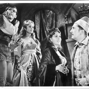 Still of Jack Nicholson Vincent Price Hazel Court and Olive Sturgess in The Raven 1963