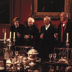 Still of John Carradine Peter Cushing Vincent Price and Sheila Keith in House of the Long Shadows 1983