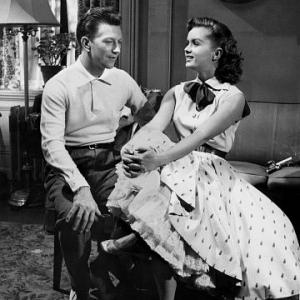 Debbie Reynolds and Donald OConnor on the set I Love Melvin 1953 MGM