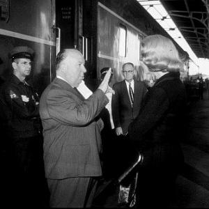 North By Northwest Director Alfred Hitchcock discusses scene with Eva Marie Saint 1959 MGM