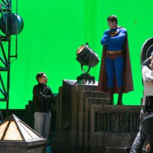 Behindthescenes with writerdirector Bryan Singer and Brandon Routh as Superman