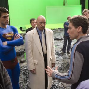Kevin Spacey, Bryan Singer and Brandon Routh in Superman Returns (2006)