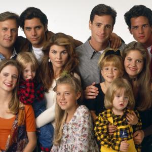 Still of MaryKate Olsen John Stamos Andrea Barber Candace Cameron Bure Dave Coulier Lori Loughlin Bob Saget Jodie Sweetin and Scott Weinger in Full House 1987