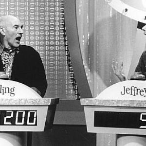 Sterling and Jeffrey Patrick Stewart left and Steven Weber are contestants on the fantasy game show Its Just Sex