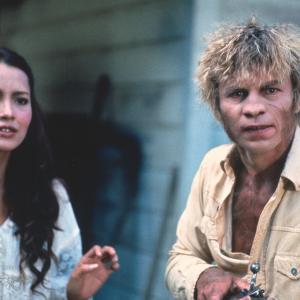 Still of Barbara Carrera and Michael York in The Island of Dr Moreau 1977