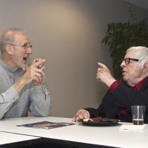 Ray Bradbury and James Cromwell at the Writers Guild of America West office in Los Angeles for a discussion panel event