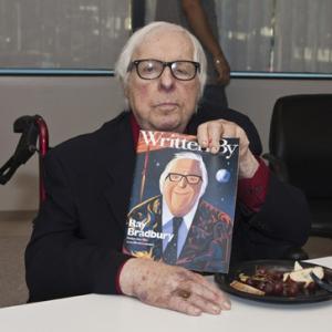 Ray Bradbury at the Writers Guild of America West office in Los Angeles for a discussion panel event