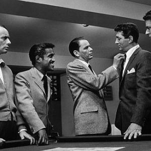 Joey Bishop Sammy Davis Jr Frank Sinatra Dean Martin and Peter Lawford on the set of Oceans Eleven 1960 Modern silver gelatin 11x14 signed 600  1978 Sid Avery MPTV