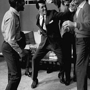 Sammy Davis Jr Dean Martin Frank Sinatra and Joey Bishop clowning around on the Oceans Eleven set 1960 Modern silver gelatin 14x11 signed 600  1978 Sid Avery MPTV