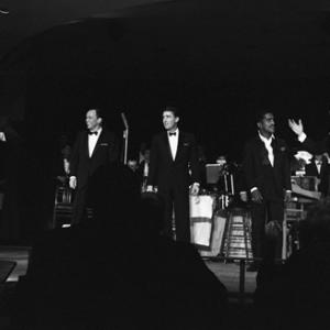 Dean Martin Frank Sinatra Peter Lawford Sammy Davis Jr and Joey Bishop performing in the Copa Room at the Sands Hotel in Las Vegas