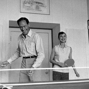 33-2250 Audrey Hepburn and husband Mel Ferrer at their rented Malibu abode C. 1957