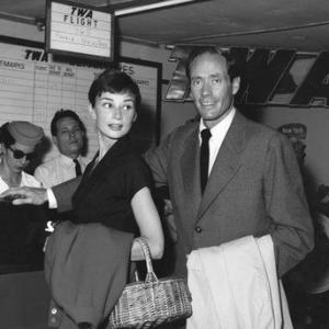 Audrey Hepburn and Mel Ferrer arriving in Rome