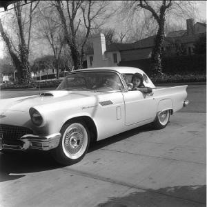 Annette Funicello in her 1956 Ford Thunderbird at home in Los Angeles Circa 1956