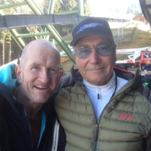 Vic Armstrong and The Eagle on the set of Eddie The Eagle