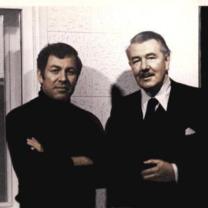 Raúl daSilva, left, with Sir Michael Redgrave De Lane Lea Studios, London, Dec. 1973