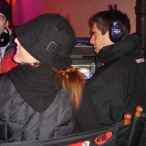 Eli Roth and Kelly Wagner on the set of HOSTEL.
