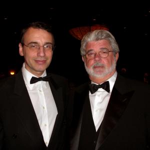 MPSE VP Frank Morrone with George Lucas at the 2009 MPSE Golden Reel Awards