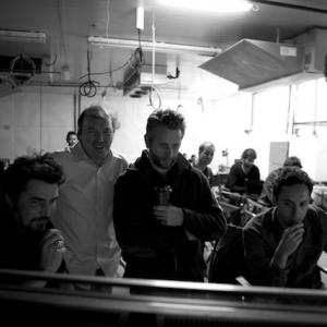 Director Leo Scherman, Producer, Jonathan Dueck, Co-Producer Byron A. Martin and Art Director Brendan Callahan - behind the scenes on the television series Panic Button (Bell Media 2012)