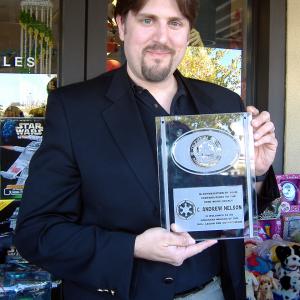 C Andrew Nelson being inducted as an Honorary Member of the Fighting 501st Legion in recognition of his contributions to the Star Wars franchise