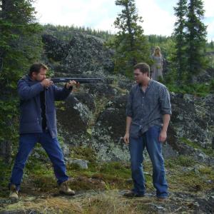 Actors Will Wallace and Josh Emerson on set in YellowKnife Canada