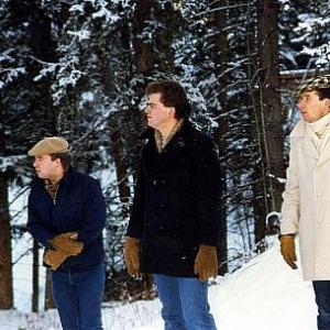 Filming new scenes for Storm. Calgary, Canada. January 1987 and minus 40. Stan Edmonds as Burt, David Winning as Jim and Michael Kevis as Stanley.