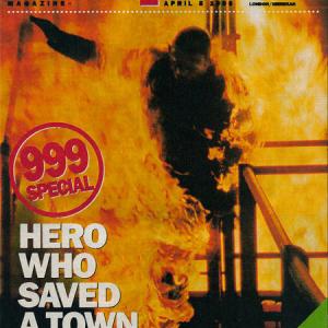 Sunday People magazine cover. Tom Delmar burns for BBC 999 propgram.