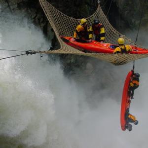 Tom Delmar Stunt Coordinator  2nd Unit Director Two Double Kayaks dive over the 120ft waterfall in Vancouver CanadaExtreme Opsjpg