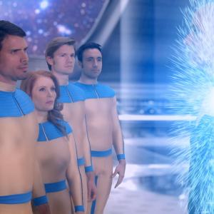 Uniah (Doug Mattingly) emerges from a Merkabah vehicle to greet Valiant Thor (Jeff Joslin) and his Vice Commanders.