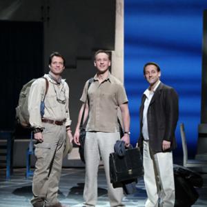 Playing Harry Bright in the US National Tour of Mamma Mia! Matthew Ashford as Bill far left John Sanders as Sam middle