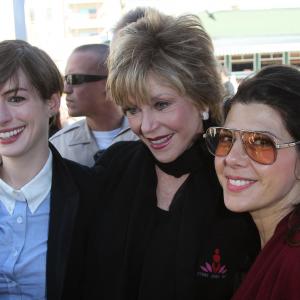 Anne Hathaway Jane Fonda and Marisa Tomei attend the kickoff for One Billion Rising in West Hollywood on February 14 2013 in West Hollywood California