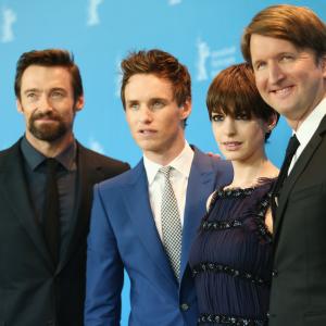 Hugh Jackman, Eddie Redmayne, Anne Hathaway and director Tom Hooper attends the 'Les Miserables' Photocall during the 63rd Berlinale International Film Festival.
