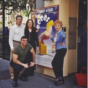 May 19,2003 - Opening night of Boobs! The Musical at New York's Triad Theater. Songwriter Ruth Wallis with children, Ronnie and Alan. Kneeling: Producer/Choreographer Lawrence Leritz