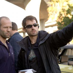 Mark Neveldine directs Jason Statham on the set of CRANK
