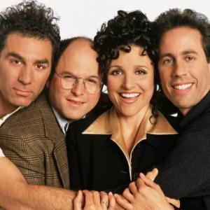 Still of Julia LouisDreyfus Jerry Seinfeld Jason Alexander and Michael Richards in Seinfeld 1989