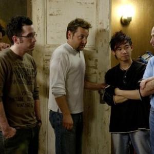 Dan Heffner on the set of Saw II with Darren Bousman Gregg Hoffman and James Wan