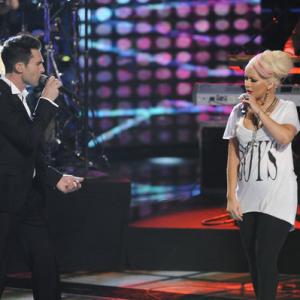 Still of Christina Aguilera and Adam Levine in The Voice 2011