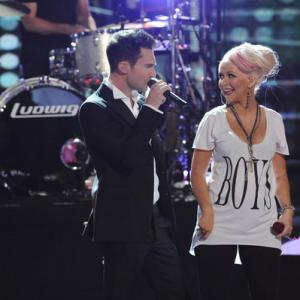Still of Christina Aguilera and Adam Levine in The Voice (2011)
