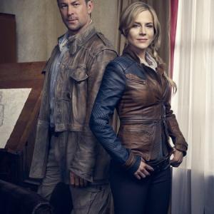 Still of Julie Benz and Grant Bowler in Defiance (2013)