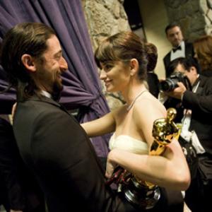 Academy Award®-winner Penelope Cruz (right) with presenter Adrien Brody backstage at the 81st Academy Awards® are presented live on the ABC Television network from The Kodak Theatre in Hollywood, CA, Sunday, February 22, 2009.