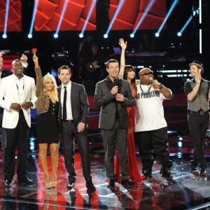 Still of Christina Aguilera Carson Daly CeeLo Green Tony Lucca Blake Shelton Adam Levine and Juliet Simms in The Voice 2011