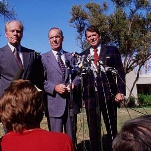 Ronald Reagan with Gerald R. Ford and the press