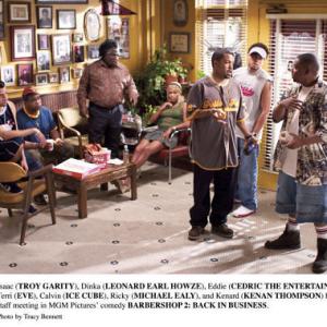 Still of Ice Cube Troy Garity Cedric the Entertainer Kenan Thompson Michael Ealy Eve and Leonard Earl Howze in Barbershop 2 Back in Business 2004
