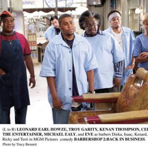 Still of Troy Garity Cedric the Entertainer Kenan Thompson Michael Ealy Eve and Leonard Earl Howze in Barbershop 2 Back in Business 2004