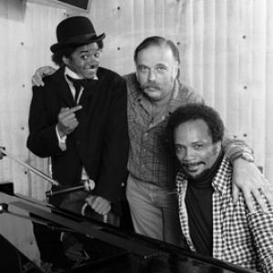 Michael Jackson Quincy Jones and engineer Bruce Swedien composing songs in a Los Angeles recording studio
