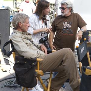 Still of Harrison Ford George Lucas and Kathleen Kennedy in Indiana Dzounsas ir kristolo kaukoles karalyste 2008